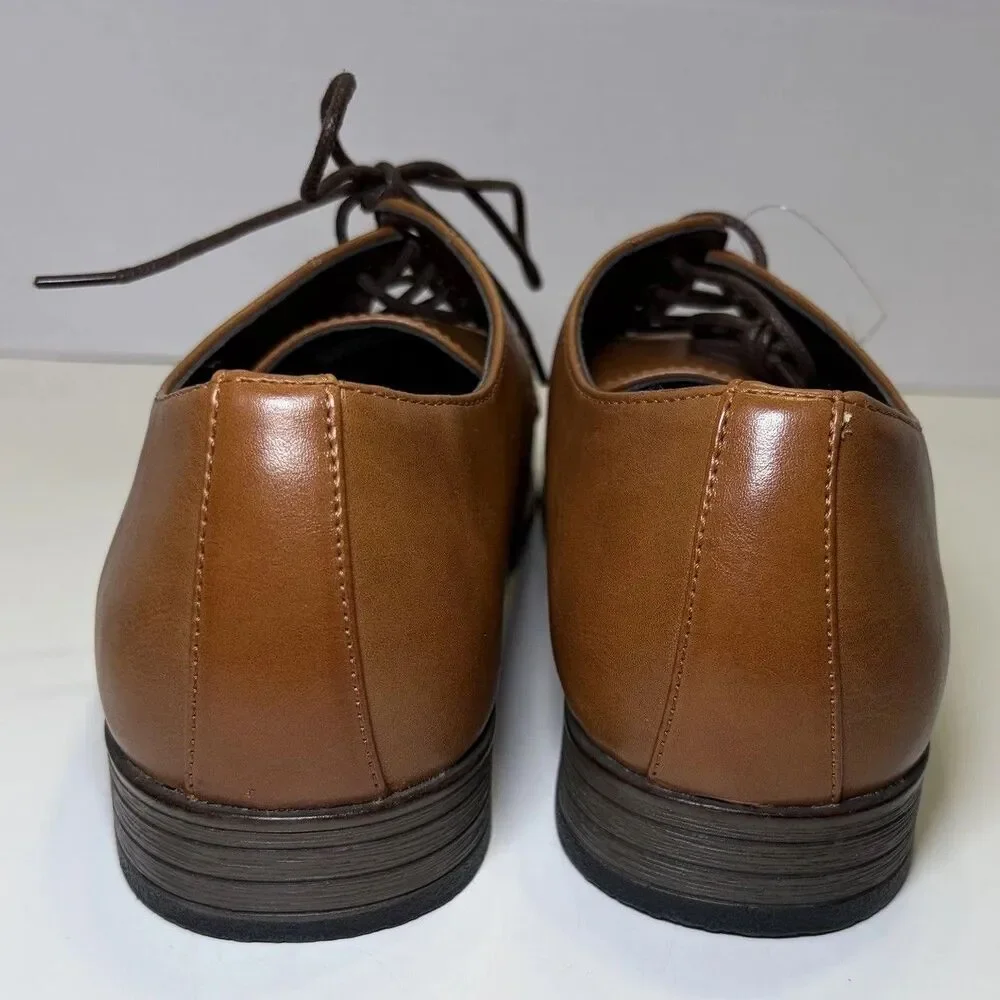 Jousen Dress Shoes Men's Size 9.5 Brown Faux Leather Lace Up Derby Oxford 5A098